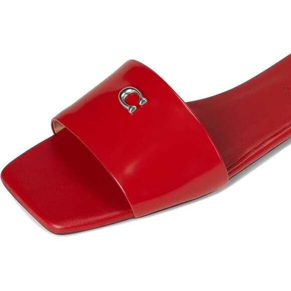 Coach Sculpt C Sandals Women's Size 8 Sport Red Patent Leather Block Heel - Picture 3 of 5